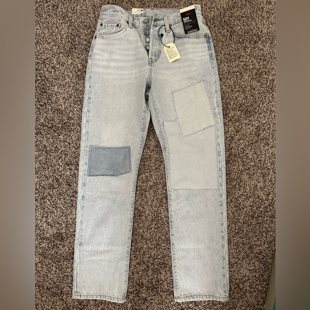 Levi's Light Blue Patchwork Straight Leg Jeans - image 5